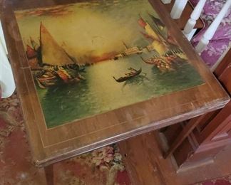 Boat scene folding table and screen