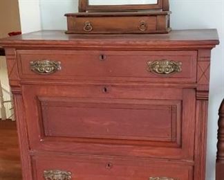 Bachelor's chest with fold down desk compartment. Also shaving stand with mirror on top