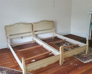 Pair of twin French provincial beds with rails and slats