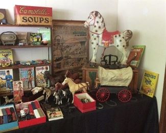 MARX COLLECTIBLES, METAL HOBBLE HORSE, HO TRAINS.