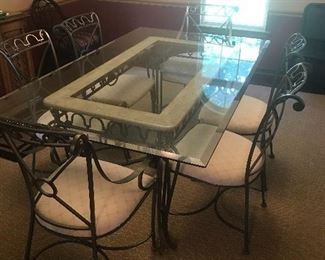 Large iron, glass and marble dining set!
