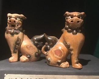 Antique terra cotta foo dogs