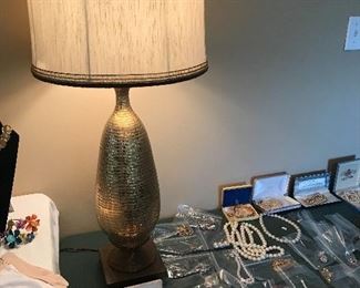 Stunning Mid-Century gold ceramic lamp with original shade!