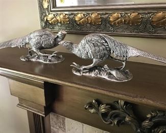 Gorgeous 1950s silver over bronze pheasants…heavy and superb