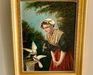 Original oil, "Beauty with Doves"