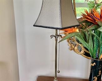 Brass palm tree  buffet lamp on marble base.  (Pair available)