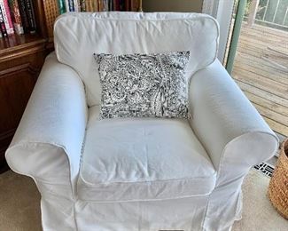 IKEA slipcovered rolled arm chair