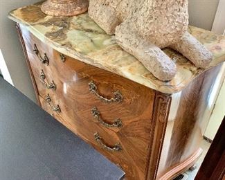 Marble topped three drawer console.