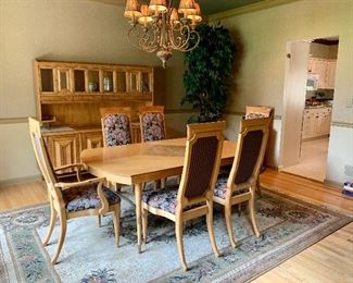 1962 Mid-Century Modern Combo Maple/Burled Maple Dining Room Table, 6 Chairs & Breakfront/Server/Buffet