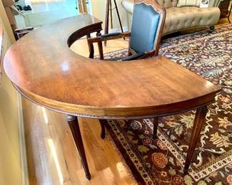 Semi-Round Wood Desk, 72"W x 17 3/4"D                                           Front Ends 34"D & Wood/Leather Arm Chair