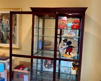 Wood Curio Cabinet w/Interior Lighting & Glass Shelves, 80"H x 47"W x 20"D                                                                         Walt Disney Collectibles