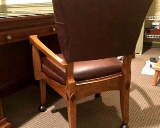 Wood & Leather Armed Desk Chair on Wheels