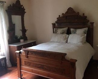 Antique Eastlake bed dresser and mirror 