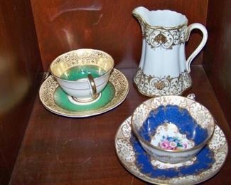 Nippon pitcher, English cups and saucers