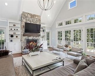 Hickory White coffee Table, Leather Sling chair, Lee Sofa