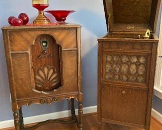 antique radio, phonograph