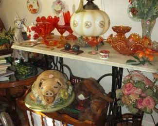 Lamp, glass, ceramic pig & more