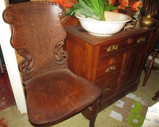 Oak chair & washstand