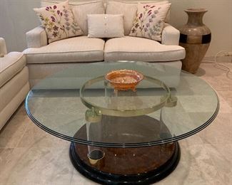 Custom Pleated Sofa and Loveseat, Drexel Coffee Table
