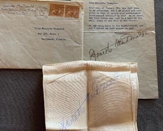 Jeanette MacDonald Signed Hankerchief