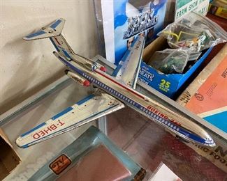 Large Friction Boeing Tin Litho Toy Airplane