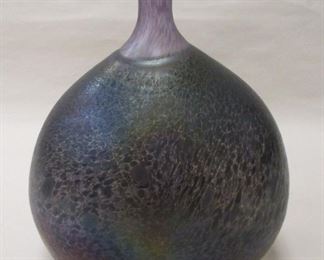  IRIDIZED GLASS VASE DESIGNED BY BERTIL VALLIEN FOR KOST BODA IN SWEDEN. SIGNED AND NUMBERED 48137. 6.5" TALL