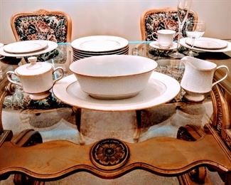 Featuring Sugar with lid, Oval Vegetable Bowl, Oval Platter, and Creamer