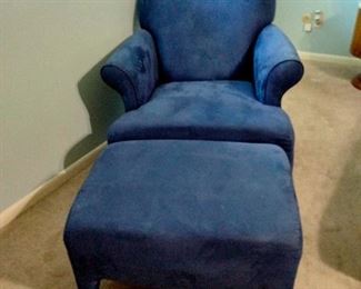 Lovely Blue-Velvet Chairs with matching ottoman.