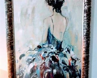 Gorgeous (3ft wide x 4ft length) framed painting  of elegant dressed woman.