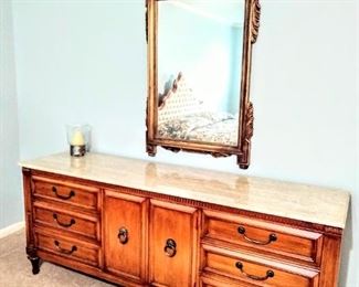Magnificent "Hickory" marble-top Triple Dresser with mirror.