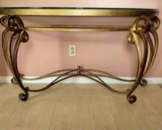 Featuring lovely front view of wrought iron Guilded-Gold Console