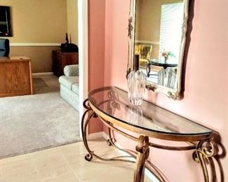 Beautiful Entry Hall Mirror & Glass-top Guilded Gold Console.