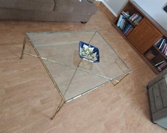 Bamboos motif mid-century glass and brass table