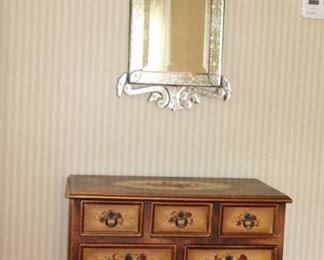 Stenciled Chest and Venetian Glass Style Mirror