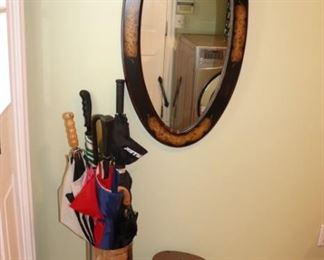 Umbrella Stand, Oval Wall Mirror and Decorative Boxes