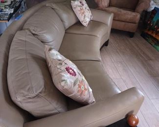Walter E Smithe leather curved couch, over stuffed chair