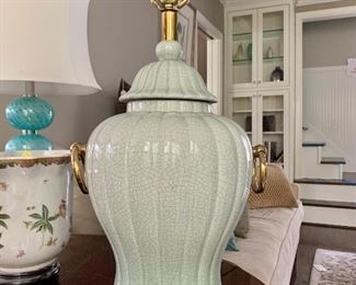 Vintage chinoiserie celadon lamp #1