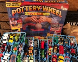 Diecast cars; two pottery wheels, one sealed/NIB.
