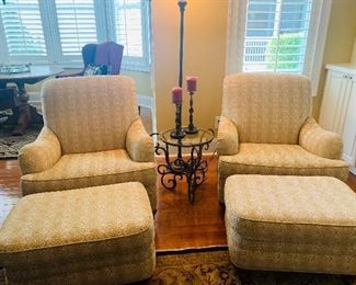 Ethan Allen Club Chairs with Ottomans