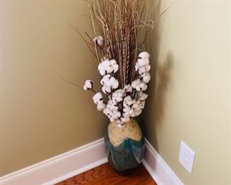 Pottery Vase with Cotton Accents