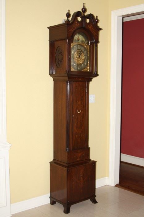 antique Tiffany (tall case) Inlaid Grandfather Clock -  $14,500