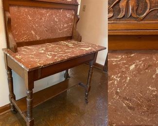 Antique Carved Washstand with Pink Marble