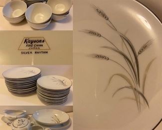 Kaysons Fine China Japan Silver Rhythm
4 Pc Place Setting Service for 14 Plus Gravy Boat, Creamer & Sugar, Serving Platter & Bowl