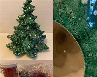 Vintage 1968 Ceramic Christmas Tree with Plastic Colored inserts