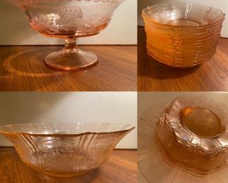 Pink American Sweetheart Depression Berry Bowl Set