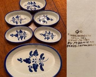 Viana Do Castelo Hand Painted Portugal Oval Baking Dish & 5 Single Serving Dishes