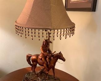 #7	Copper Painted on Metal of Man on Horse Lamp  29" Tall - Super Heavy	 $100.00 
