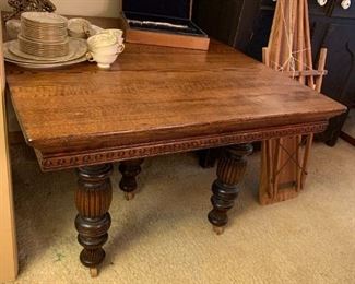 #10	Oak Square Table w/5 Legs on Wheels w/Wood Carved Sides 44x50	 $200.00 

