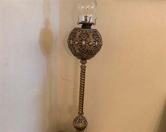 #22	Brass Tall Oil Lamp w/Ball & Claw Feet  39" tall w/globe	 $100.00 
