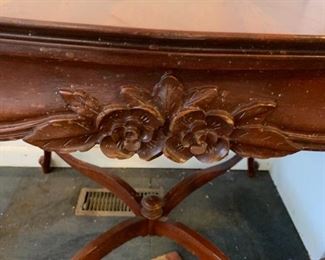 #39	Wood Carved Side table w/Roses w/wood Cross Base    32sqx29T	 $100.00 
